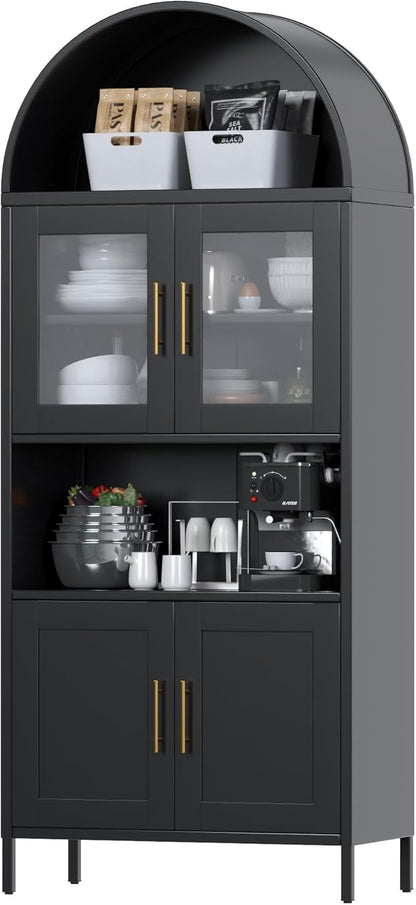 Metal Arched Pantry Cabinet,Black Arched Kitchen Pantry Cabinet with 4 Doors for Kitchen Home, Assemble Required,Black,72.83"×30.71" W×15.35" D