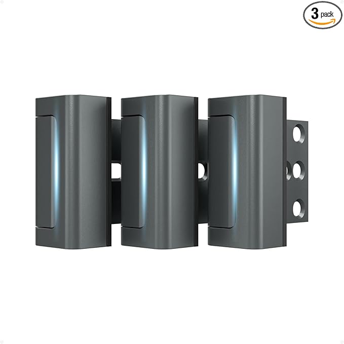 3Pack Home Security Door Reinforcement Lock, Childproof Safety Door Lock Latch Inside Stopper, Add High Security to Prevent Home Unauthorized Entry, Aluminum Construction Finish Grey
