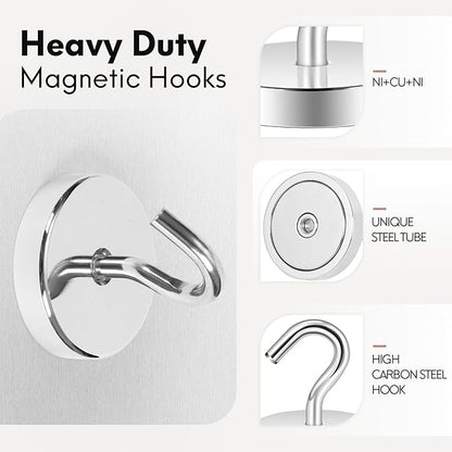 Neosmuk Magnetic Hooks, Cruise Ship Essentials, 130lb+ Heavy Duty Magnetic Hooks for Cruise Cabins, Refrigerator, Grill, Hanging, and Travel | Extra Strong Must-Haves Magnet Hook,Silver
