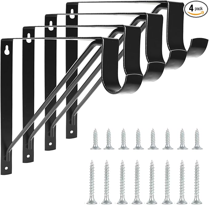 4 Pack Heavy Duty Closet Shelf & Rod Brackets, Wall Mounted Closet Shelf Brackets, 11 x 10.2 Inch Closet Shelf Brackets with Rod Support, Black