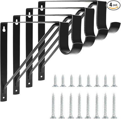 4 Pack Heavy Duty Closet Shelf & Rod Brackets, Wall Mounted Closet Shelf Brackets, 11 x 10.2 Inch Closet Shelf Brackets with Rod Support, Black