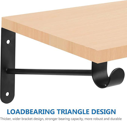 Shelf and Rod Brackets, 4 Pcs Closet Shelf & Rod Brackets Wall Mounted, Heavy Duty Closet Shelf Closet Bracket with Rods Holder, Closet Shelves Supports with Screws, Black