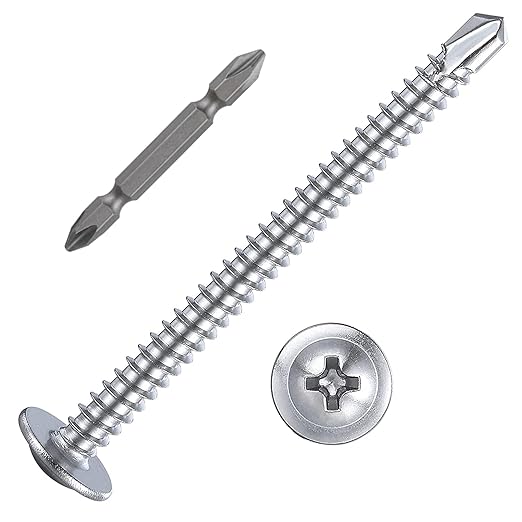 Wensilon（100pcs）#8×2”for Sheet Metal Self-Tapping Screws 410 Stainless Steel Truss Head High-Strength Quick Tapping Screws