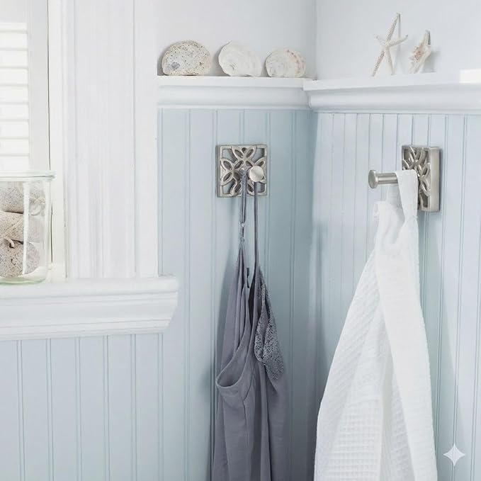 Autumn Alley Two Nickel Hooks, Bathroom Towel Hook, Robe Hook Wall Mounted - Decorative Wall Hooks for Towel, Robe, Cast Coat and Door Hook for Bathroom Modern Unique Style, 2 Pack