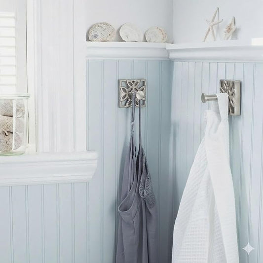 Autumn Alley Two Nickel Hooks, Bathroom Towel Hook, Robe Hook Wall Mounted - Decorative Wall Hooks for Towel, Robe, Cast Coat and Door Hook for Bathroom Modern Unique Style, 2 Pack