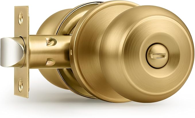 Probrico Champagne Bronze Door Knobs for Bedroom Bathroom, Interior Door Knob with Round Ball, Champagne Privacy Door Knob, 1 Pack