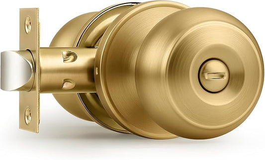Probrico Champagne Bronze Door Knobs for Bedroom Bathroom, Interior Door Knob with Round Ball, Champagne Privacy Door Knob, 1 Pack