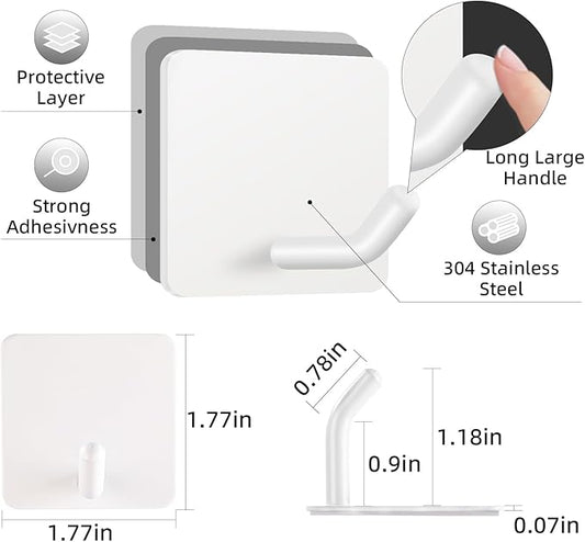 FOTYRIG Adhesive Towel Hooks Heavy Duty Stick on Towel Holder Wall Hangers Waterproof Stainless Steel Sticky Hooks for Hanging White Bathroom Kitchen Home-4 Packs