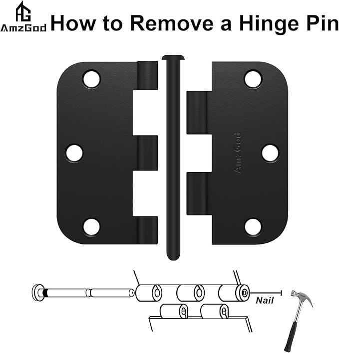 Black Door Hinges - 36 Pack Matte Black Door Hinges 3.5 Inch with 5/8" Radius Corners - Black Hinges for Interior and Exterior Doors - Heavy Duty 3 1/2" Residential Door Hardware