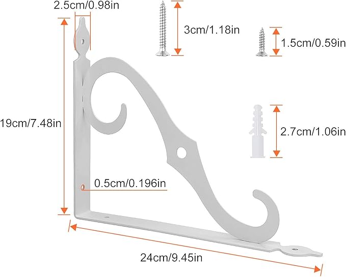 Acrux7 12 Pack Heavy Duty Decorative Shelf Brackets 9.4 X 7.5 inch with Screws White Metal Shelf Brackets - Shelf Support Angle Brackets for Shelves- L Brackets Heavy Duty Corner Brace Shelf Supporter