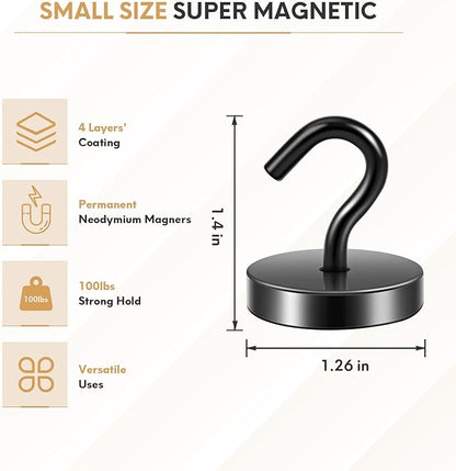 Neosmuk Magnetic Hooks, Cruise Ship Essentials, 130lb+ Heavy Duty Magnetic Hooks for Cruise Cabins, Refrigerator, Grill, Hanging, and Travel | Extra Strong Must-Haves Magnet Hook,Black