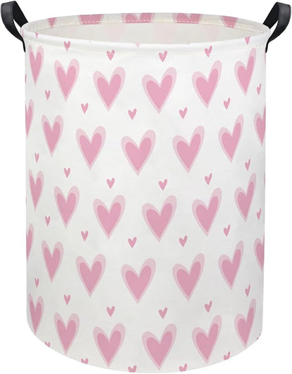 HIYAGON Baby Laundry Basket Baby Hamper for Nursery Girl Kids Butterfly Hamper Cute Kids Toys Storage Bin Organizer Butterfly Room Decor for Home(Pink Hearts)