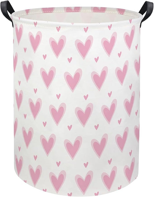 HIYAGON Baby Laundry Basket Baby Hamper for Nursery Girl Kids Butterfly Hamper Cute Kids Toys Storage Bin Organizer Butterfly Room Decor for Home(Pink Hearts)