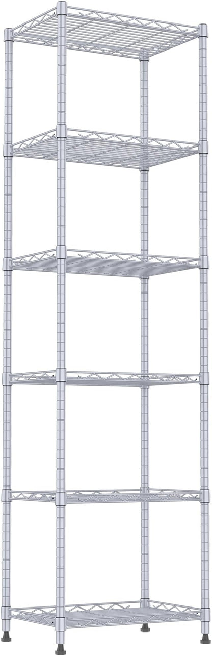 REGILLER 6 Wire Shelving Steel Storage Rack Adjustable Unit Shelves for Laundry Bathroom Kitchen Pantry Closet(Silver, 11.7" D x 16.8" W x 63" H)