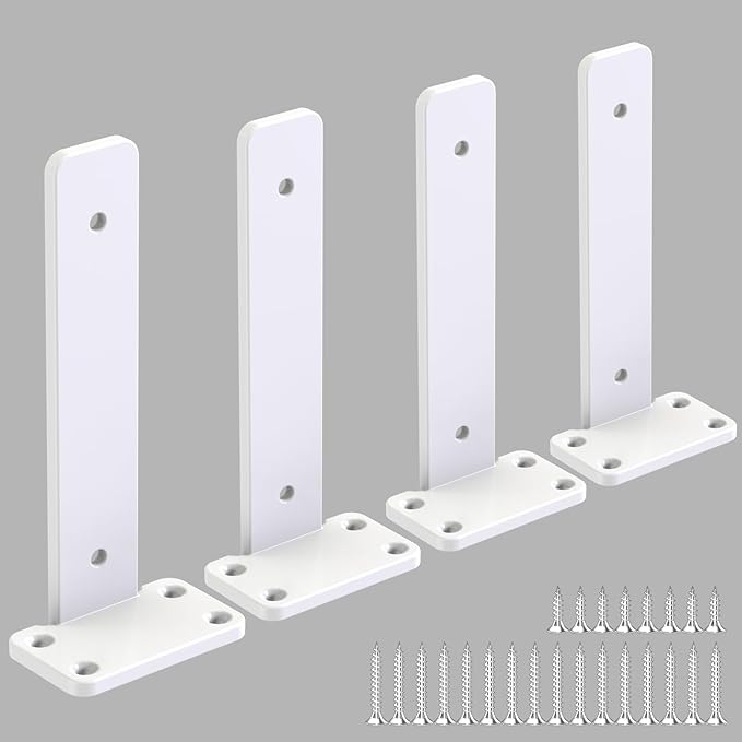 Floating Shelf Brackets Upgraded,4 inch, White Heavy Duty Iron Shelf Brackets, Industrial Modern Floating Shelf Support for Wall Mount Shelves,Wide Brackets ,4 Pack, Support DIY(5mm Thickening Type).