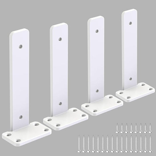 Floating Shelf Brackets Upgraded,4 inch, White Heavy Duty Iron Shelf Brackets, Industrial Modern Floating Shelf Support for Wall Mount Shelves,Wide Brackets ,4 Pack, Support DIY(5mm Thickening Type).