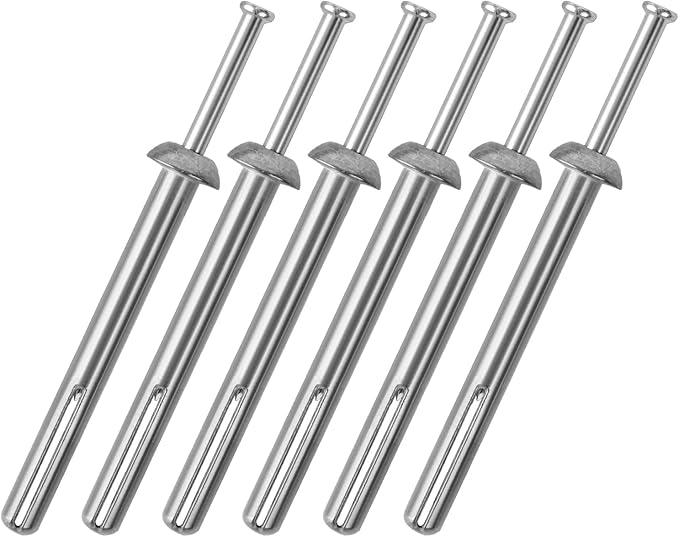 meite Hammer Drive Anchors 1/4" x 2" for Handrails & Wall-Mounted Fixtures, Strong Holding Masonry Anchors, Zinc-Plated Steel, Ideal for Concrete & Brick (100 Counts)