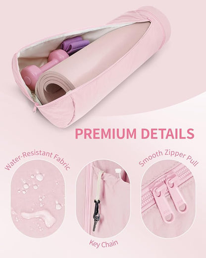 sportsnew Puffy Yoga Mat Bag Yoga Gym Bags for Women Men, Full-Zip Pilates Bag with Wet Pocket & Side Zip Drawstring Pocket Fits Tumblers with Handle, Yoga Mat Storage for Carrier Quick Access