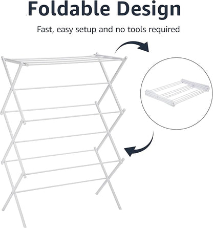 Amazon Basics Foldable Portable Clothes Drying Rack for Indoor Air Drying, Collapsible Design, 14.5" D x 29.5" W x 41.8" H, White