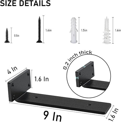 9 Inch Ultra Heavy Duty Shelf Brackets – 0.2In Thick Black L Shape Shelf Brackets, Hidden Steel Brackets for Shelves - 9 Inch Floating Shelf Hardware Heavy Duty (6Pcs)
