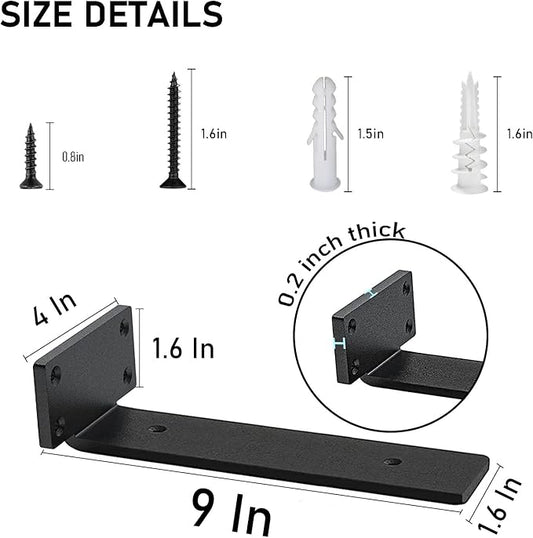 9 Inch Ultra Heavy Duty Shelf Brackets – 0.2In Thick Black L Shape Shelf Brackets, Hidden Steel Brackets for Shelves - 9 Inch Floating Shelf Hardware Heavy Duty (6Pcs)