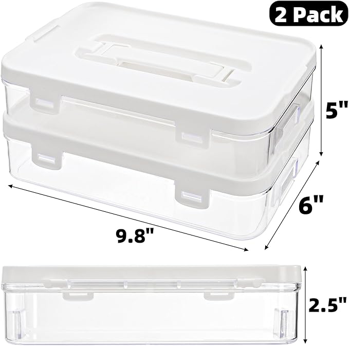 2 Pack Plastic Storage Containers with Lid, Stack & Carry Craft Box with Handle, Multipurpose Office Supplies Organizers, Potable Pencil Storage Bin for Stationery, Crayons, Sewing, Makeup