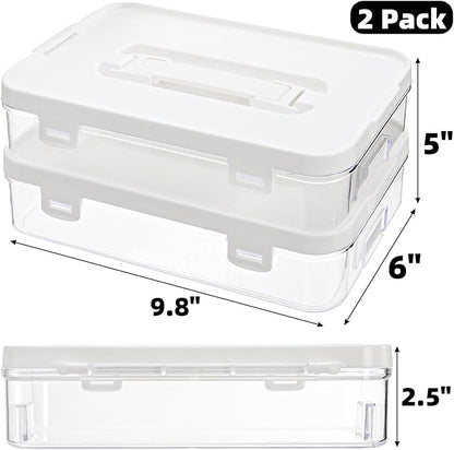 2 Pack Plastic Storage Containers with Lid, Stack & Carry Craft Box with Handle, Multipurpose Office Supplies Organizers, Potable Pencil Storage Bin for Stationery, Crayons, Sewing, Makeup