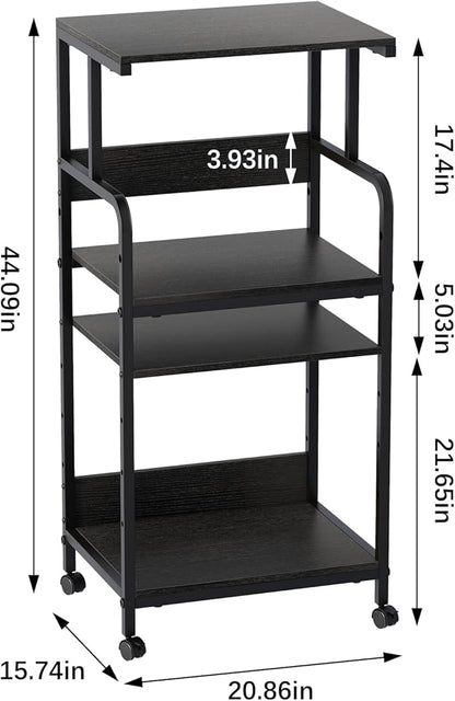 4 Tier Stand with Storage Shelf, Tall Mobile Printer Table for Home Office, Adjustable Stands for Heat Press Scanner Fax (Black)