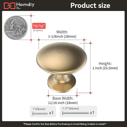 homdiy 5 Pack Champagne Bronze Cabinet Knobs Zinc Alloy Dresser Knobs Solid Kitchen Pulls Metal Cabinet Handles for Drawer Cupboard