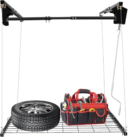 Garage Lifting Storage Rack, 300lbs Adjustable Overhead Garage Storage Rack Heavy-duty 4x4 FT Garages Ceiling Storage Lift Max. Adjustable Height 79in (Matte Black 300Lbs)