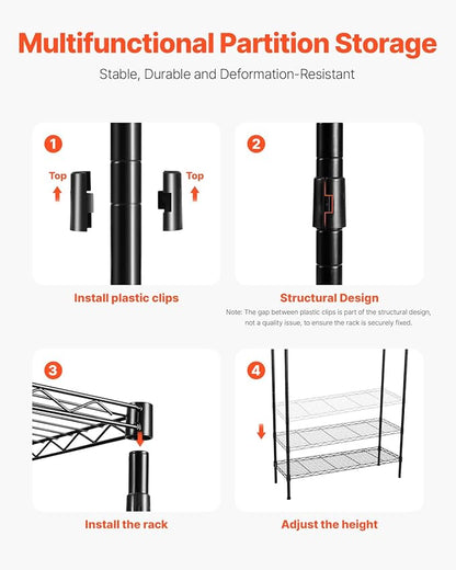 VEVOR Over The Washer and Dryer Storage Shelf, 5 Tier Laundry Room Drying Rack with Hanger Rod and Hooks, Adjustable Over Washer and Dryer Shelves, Laundry Room Shelf Storage Space Saver, Black