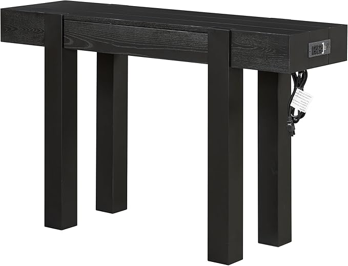 47.2" Rustic Minimalist Console Table with Hidden Drawer,Side Power Outlet,Wood Entryway Table for Entryways,Living Room,Home Office,Black