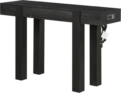 47.2" Rustic Minimalist Console Table with Hidden Drawer,Side Power Outlet,Wood Entryway Table for Entryways,Living Room,Home Office,Black