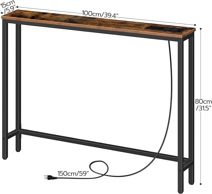 HOOBRO Skinny Console Table with Power Outlets and USB Ports, Table with Charging Station and 39.4" Skinny Console Table, for Entryway, Hallway, Foyer, Rustic Brown BF15XG01G1-BF51UXG01