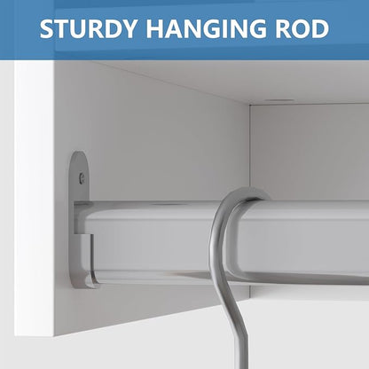 Tall Hanging Closet Unit, Modular Closet System, Wood Closet System Organizer with Storage for Walk In Closets, Clothing Rack Wardrobe Closet for Hanging Clothes, Bedroom, White, 25.5"W