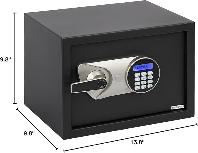 BlackSmith Home Biometric Safe 1.0 Cub - Fingerprint Recognition Box With Keys, Keypad Lock, LCD Display, Dual Alarm System - Wall Mount Cabinet for Jewelry and Valuables, Black