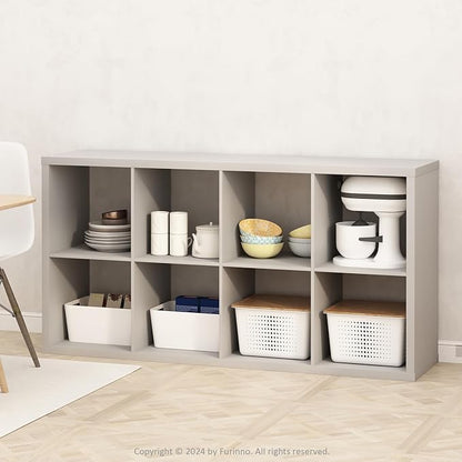 Furinno HERMITE Kitchen Island, 8-Cube Coffee Bar, Extra Thick Kitchen Storage, Bakers Rack, for Pantry Organizers and Storage, Kitchen Organization, Light Grey