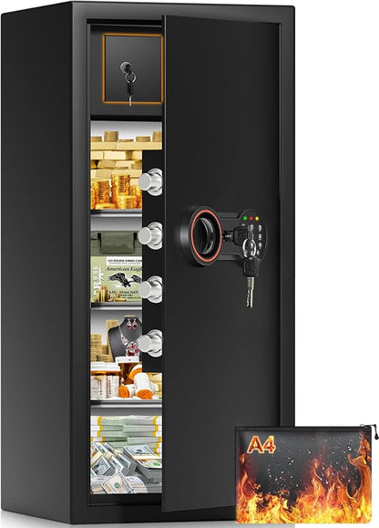 31.5"H Large Safe Box with Inner Lock Box, Slim Design Home Safe with Combination Lock, Alarm System, Removable Shelves & Fireproof Bag, Security Safes for Home Business Office