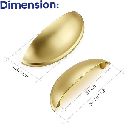 Ravinte 20 Pack 3" Drawer Pulls Brushed Brass Cabinet Cup Pulls Kitchen Hardware Cabinet Handles Drawer Handles Knobs 3 inch Hole Center