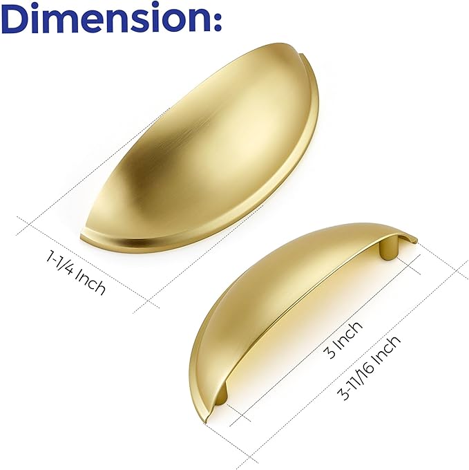 Ravinte 15 Pack 3" Drawer Pulls Brushed Brass Cabinet Cup Pulls Kitchen Hardware Cabinet Handles Drawer Handles Knobs 3 inch Hole Center