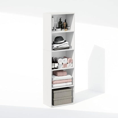 Furinno Reed Closet Organizers and Storage, 5-Tier Closet Organizer, Open Shelf Closet Storage, for Wardrobe, Bedroom, Living Room, White