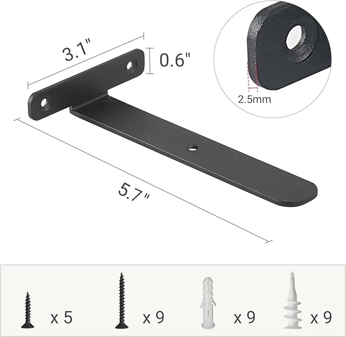 Mkono 8 Pack Shelf Brackets Black Heavy Duty Metal Hidden L Bracket for Shelves Support, Minimalistic Floating Shelf Bracket 6 Inch Rustic Industrial Wall Shelf Brackets