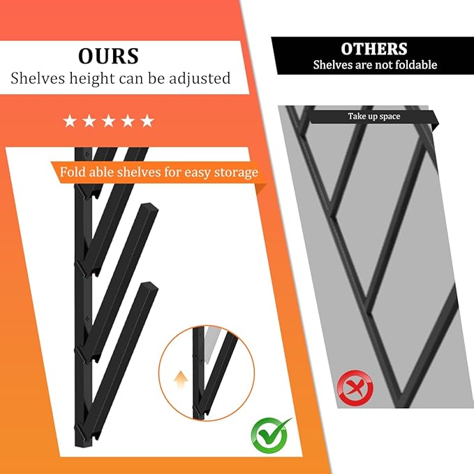 Tuenort 6-Level Lumber Rack, Wall Mount Wood Organizer and Lumber Storage Rack, Wall Storage Rack for Garage Indoor & Outdoor, Black