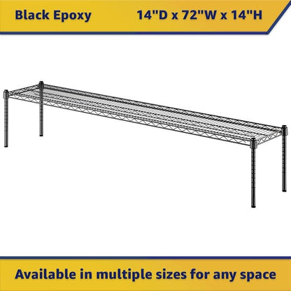 14" x 72" x 14" Black Epoxy Wire Storage Shelf, Dunnage Rack, Commercial 1 Tier Small Shelf