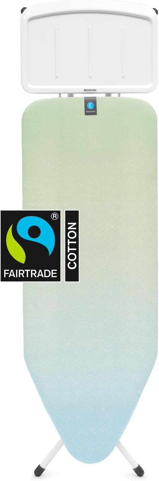 Brabantia - Ironing Board C - Extra Large Steam Unit Holder - Adjustable in Height - Non-Slip Rubber Feet - Cotton Cover with Foam Layer - Foldable XL Unit - Soothing Sea - 49 x 18 inches