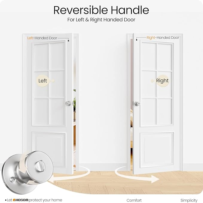 HOSOM 6 Pack Door Knobs with Lock and Key, Keyed Entry Door Knob, Exterior and Interior Door Lock for Front Door Commercial and Residential Area, Stainless Steel Door Handle