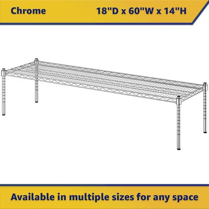 18" x 60" x 14" Chrome Wire Storage Shelf, Dunnage Rack, Commercial 1 Tier Small Shelf