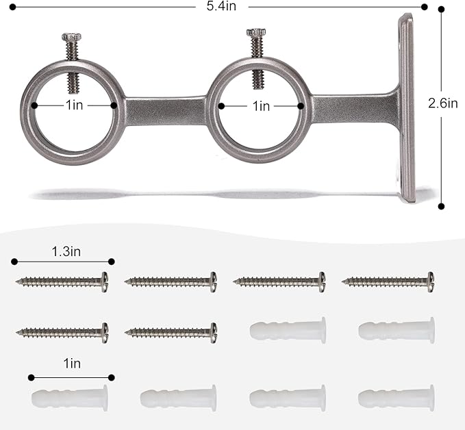 Goowin Double Curtain Rod Holder, 3pcs Brackets Hooks for Living Room, Bedroom Drapery Rods (Silver)