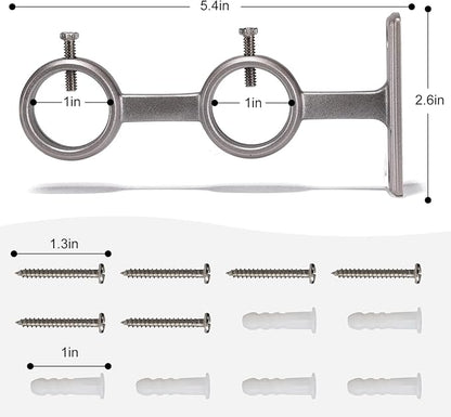 Goowin Double Curtain Rod Holder, 3pcs Brackets Hooks for Living Room, Bedroom Drapery Rods (Silver)