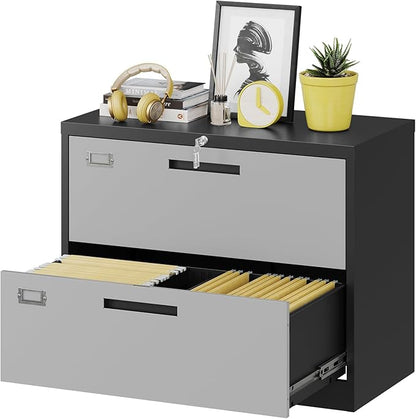 2 Drawer Lateral File Cabinet with Lock, Metal Steel Filling Cabinets for Home Office, Lockable Storage Cabinet for Hanging Files Letter/Legal/F4/A4 Size-Assembly Required
